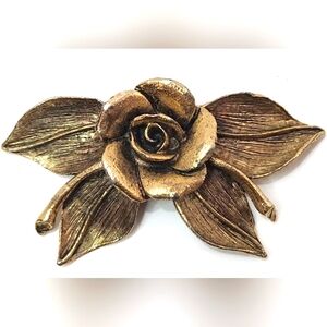 Vintage MUSI Shoe Clip Signed Gold Tone Textured Flower Mid Century